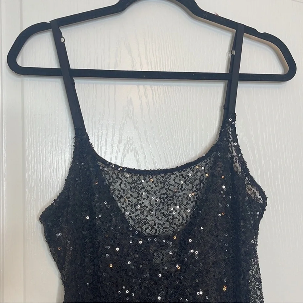Free People Intimately Free Sexy Sheer Sequined Slip Dress Black. Size Large